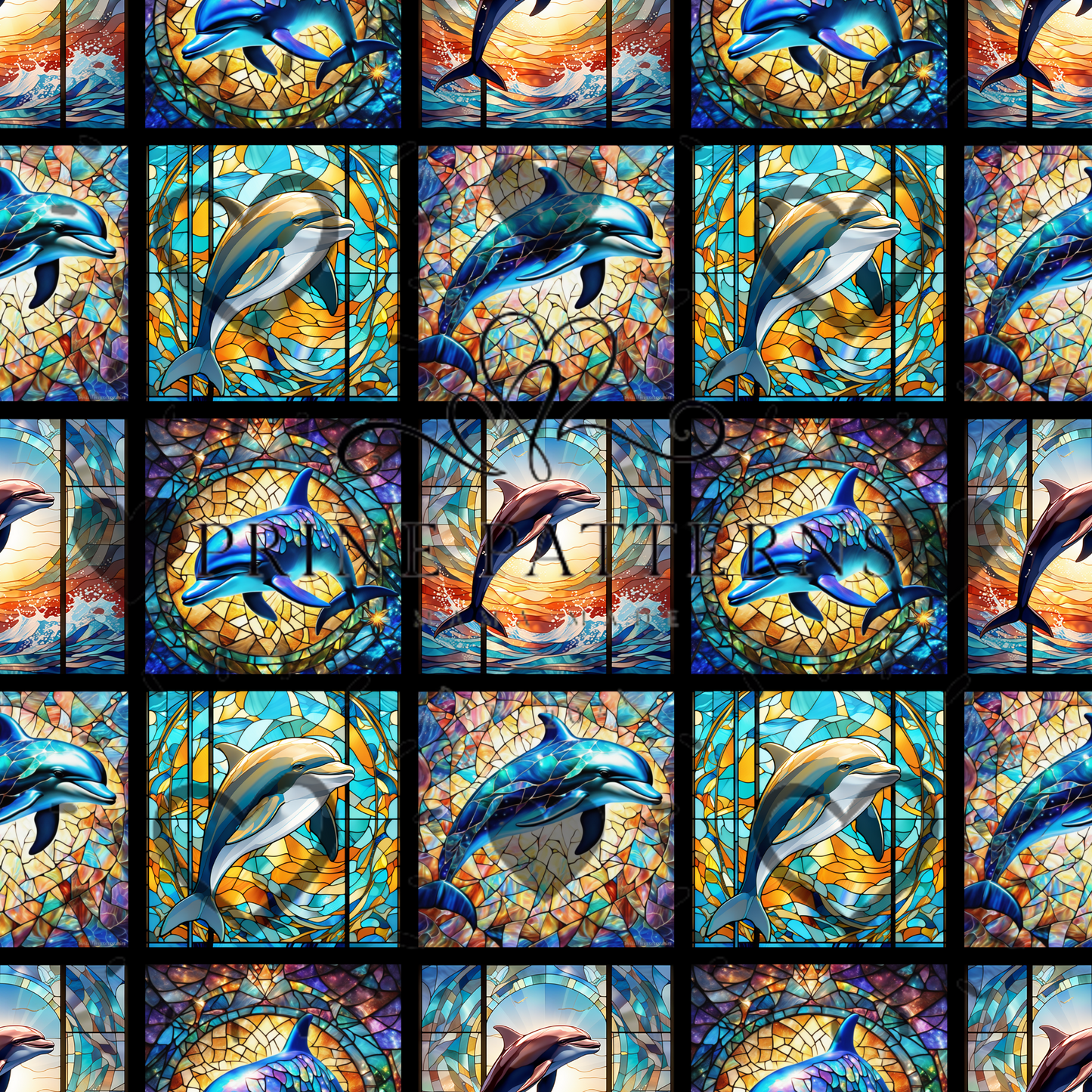 Stained Glass Dolphins