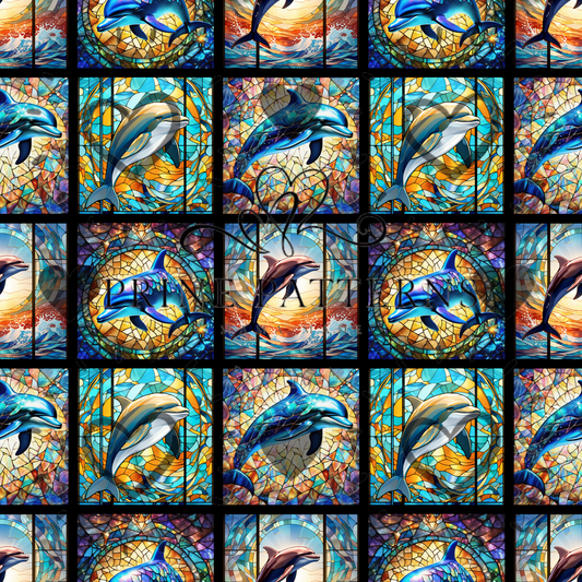 Stained Glass Dolphins